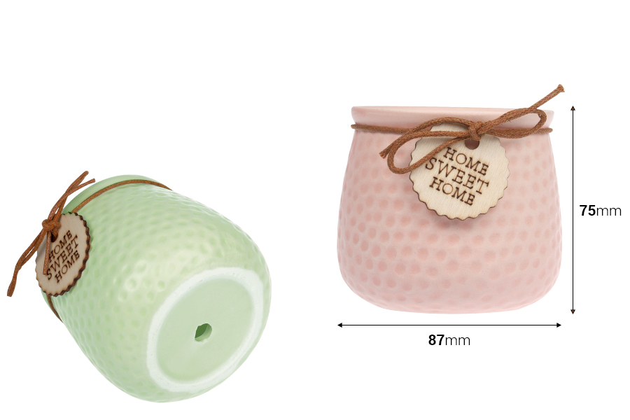 Ceramic jar 87x75 mm for candle or flower pot in pink or light green color