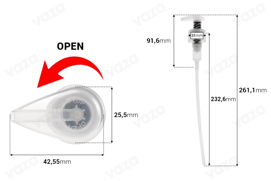 Pompe à crème de sécurité en plastique sans métal 28/410 pour cosmétiques-photo_dimensions