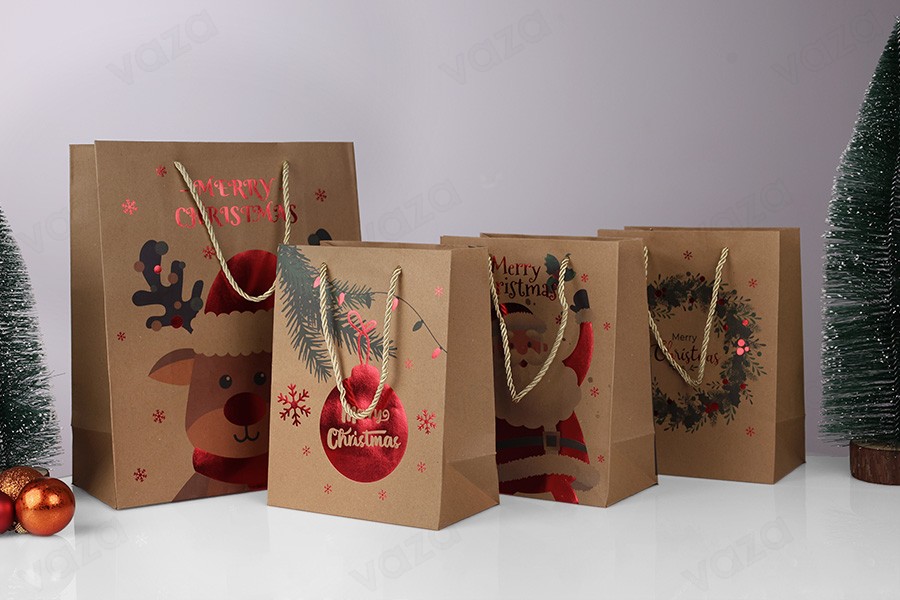 Sac cadeau de Noël en papier 260 x 120 x 320 mm avec ficelle pour poignée - 12 pièces, motifs variés Sac cadeau de Noël en papier 260 x 120 x 320 mm avec ficelle pour poignée - 12 pièces, motifs variés-εικόνα_σύνθεση