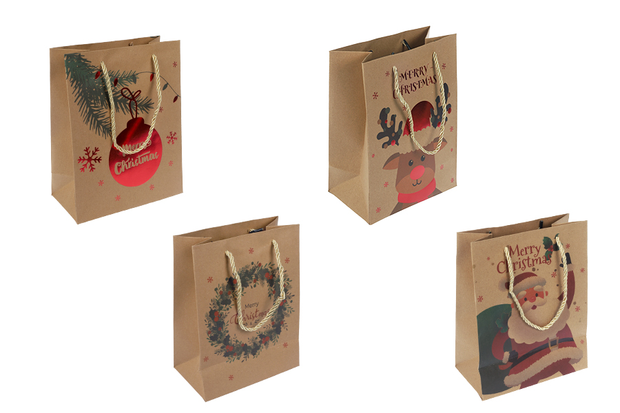 Weihnachts-Geschenktüten aus Papier 180x100x230 mm mit Kordelzug am Griff - 12 Stück verschiedene Designs-produktbild