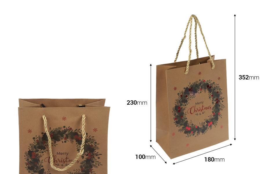 Weihnachts-Geschenktüten aus Papier 180x100x230 mm mit Kordelzug am Griff - 12 Stück verschiedene Designs-bildabmessungen