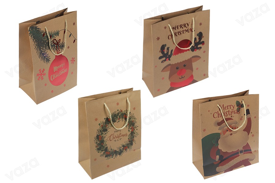 Christmas paper gift bag 260x120x320 mm (210 g) with string for handle - 12 pcs mix designs Christmas paper gift bag 260x120x320 mm (210 g) with string for handle - 12 pcs mix designs-image_product
