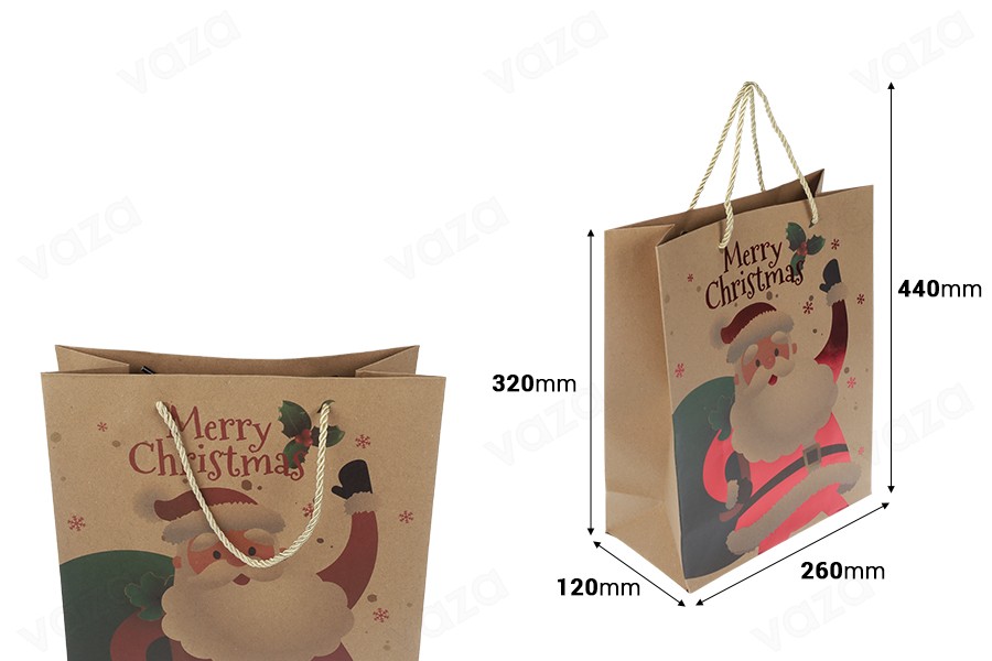 Sac cadeau de Noël en papier 260 x 120 x 320 mm avec ficelle pour poignée - 12 pièces, motifs variés Sac cadeau de Noël en papier 260 x 120 x 320 mm avec ficelle pour poignée - 12 pièces, motifs variés-εικόνα_διαστάσεις