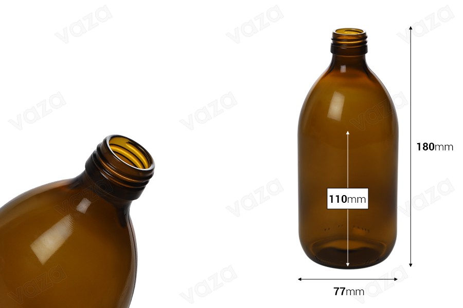 Bottiglia farmaceutica in vetro ambrato da 500 ml per profumi ed oli essenziali. Bottiglia farmaceutica in vetro ambrato da 500 ml per profumi ed oli essenziali.-dimensioni_immagine