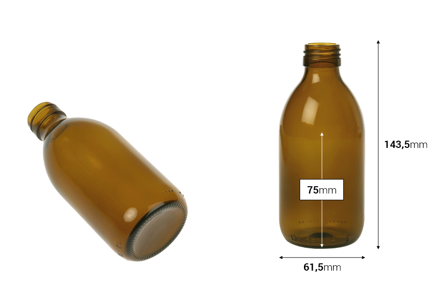 Shishe qelqi farmaceutike 250 ml ngjyrë karamel për parfume dhe vajra Shishe qelqi farmaceutike 250 ml ngjyrë karamel për parfume dhe vajra-imazh_dimensione