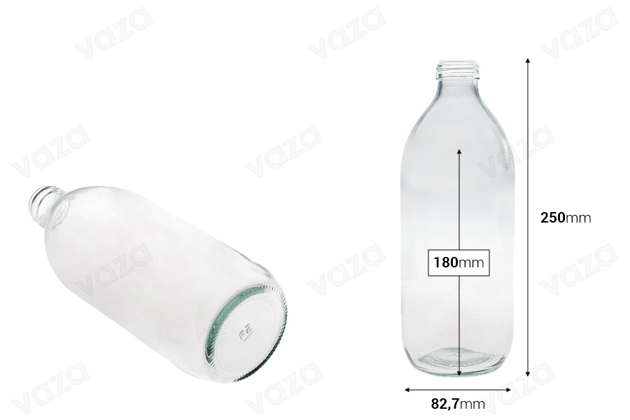 Γυάλινη φιάλη 1000ml διάφανη με λαιμό PP35-εικόνα_διαστάσεις