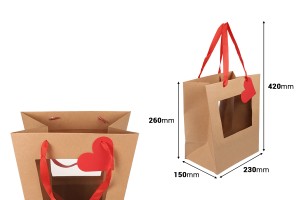 Sachets en papier 230 x 150 x 260 mm pour bouquets et compositions florales, avec fenêtre, ruban rouge et étiquette - Lot de 10-photo_dimensions