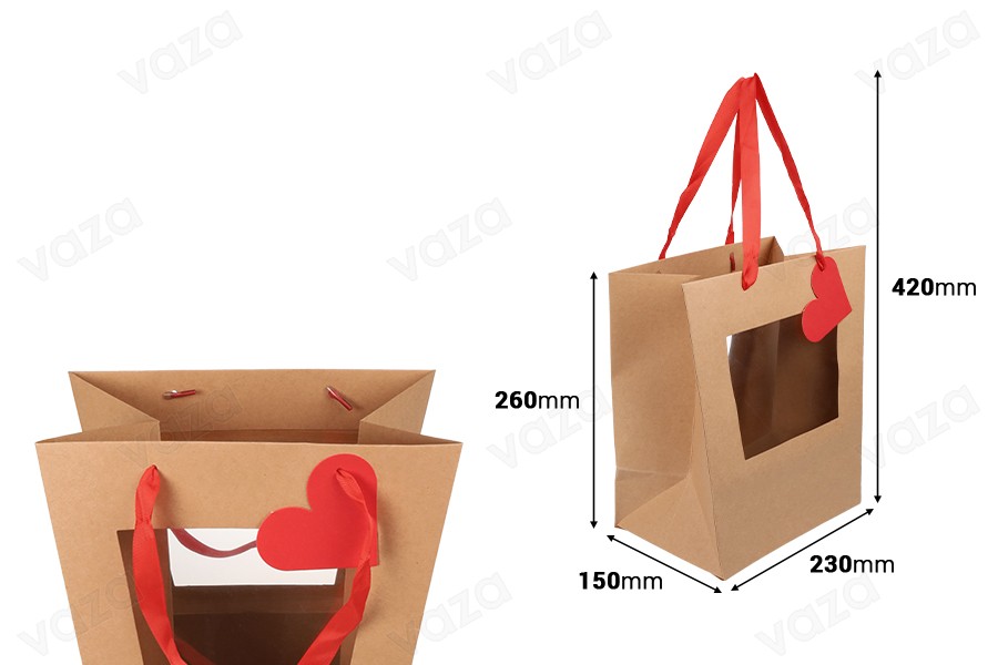 Χάρτινη τσάντα 230x150x260 mm για μπουκέτα και ανθοσυνθέσεις με παράθυρο, κόκκινη κορδέλα και καρτελάκι - 10 τμχ Χάρτινη τσάντα 230x150x260 mm για μπουκέτα και ανθοσυνθέσεις με παράθυρο, κόκκινη κορδέλα και καρτελάκι - 10 τμχ-εικόνα_διαστάσεις