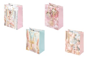 Weihnachtliche Geschenktüten aus Papier, 180 x 100 x 230 mm, mit Kordelzug zum Aufhängen – 12 Stück, verschiedene Designs-produktbild