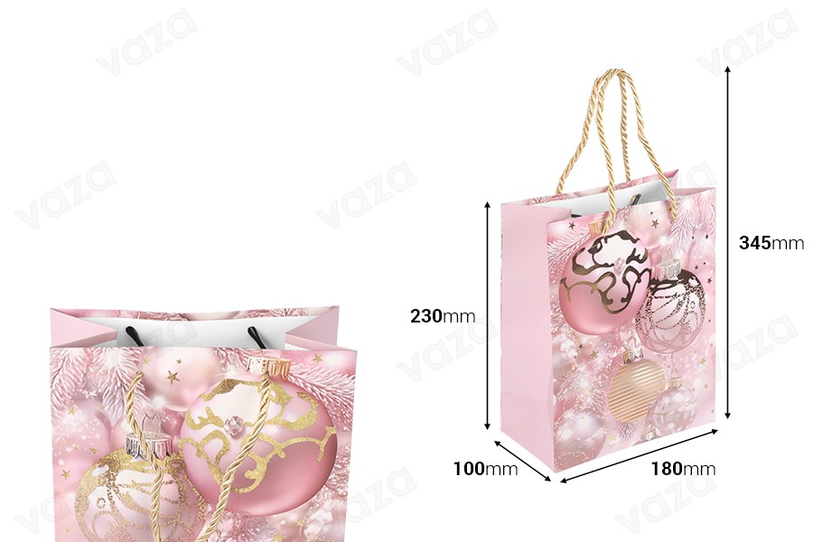 Weihnachtliche Geschenktüten aus Papier, 180 x 100 x 230 mm, mit Kordelzug zum Aufhängen – 12 Stück, verschiedene Designs-bildabmessungen
