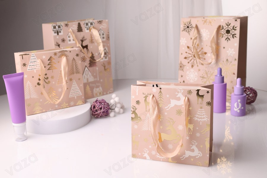 Weihnachtliche Geschenktüten aus Papier, 180 x 100 x 230 mm, mit Tragegriff und Schleife – 12 Stück, verschiedene Designs Weihnachtliche Geschenktüten aus Papier, 180 x 100 x 230 mm, mit Tragegriff und Schleife – 12 Stück, verschiedene Designs-bildabmessungen