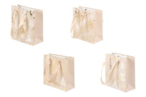 Weihnachtliche Geschenktüten aus Papier, 150 x 60 x 145 mm, mit Tragegriff und Schleife – 12 Stück, verschiedene Designs-produktbild