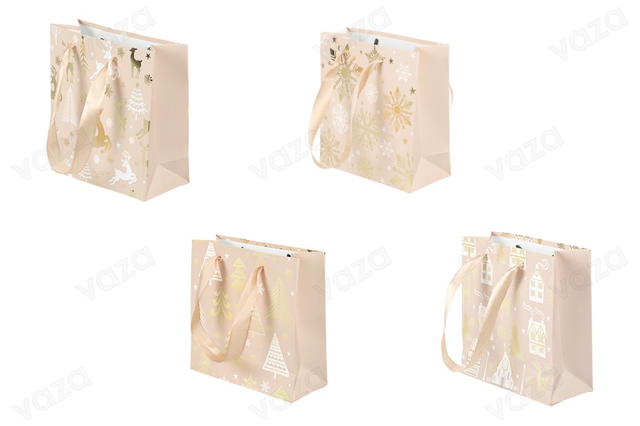 Weihnachtliche Geschenktüten aus Papier, 150 x 60 x 145 mm, mit Tragegriff und Schleife – 12 Stück, verschiedene Designs Weihnachtliche Geschenktüten aus Papier, 150 x 60 x 145 mm, mit Tragegriff und Schleife – 12 Stück, verschiedene Designs-produktbild