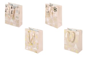 Weihnachtliche Geschenktüten aus Papier, 180 x 100 x 230 mm, mit Tragegriff und Schleife – 12 Stück, verschiedene Designs-produktbild