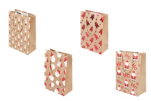 Weihnachtliche Geschenktüten aus Kraftpapier, 180 x 85 x 240 mm, mit Kordelzug zum Aufhängen – 12 Stück, verschiedene Designs-produktbild