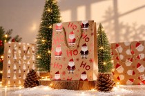 Sachets cadeaux de Noël en papier kraft 180 x 85 x 240 mm avec cordon de serrage - 12 pièces, motifs assortis-photo_dimensions