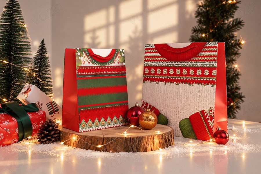 Weihnachtliche Geschenktüten aus Papier, 180 x 85 x 240 mm, mit Kordelzug und Samtdetails – 12 Stück, verschiedene Designs Weihnachtliche Geschenktüten aus Papier, 180 x 85 x 240 mm, mit Kordelzug und Samtdetails – 12 Stück, verschiedene Designs-bildgruppe