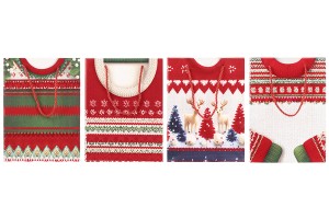 Weihnachtliche Geschenktüten aus Papier, 180 x 85 x 240 mm, mit Kordelzug und Samtdetails – 12 Stück, verschiedene Designs-bildgruppe