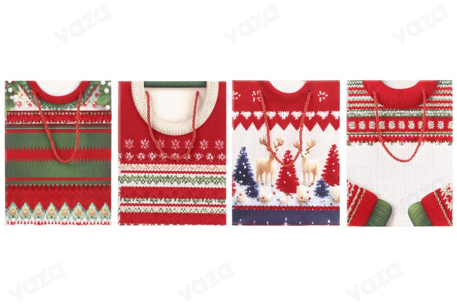 Weihnachtliche Geschenktüten aus Papier, 180 x 85 x 240 mm, mit Kordelzug und Samtdetails – 12 Stück, verschiedene Designs Weihnachtliche Geschenktüten aus Papier, 180 x 85 x 240 mm, mit Kordelzug und Samtdetails – 12 Stück, verschiedene Designs-bildgruppe