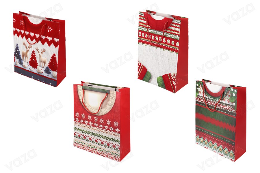 Weihnachtliche Geschenktüten aus Papier, 260 x 100 x 320 mm, mit Kordelzug und Samtdetails – 12 Stück, verschiedene Designs Weihnachtliche Geschenktüten aus Papier, 260 x 100 x 320 mm, mit Kordelzug und Samtdetails – 12 Stück, verschiedene Designs-produktbild