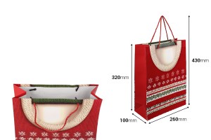 Weihnachtliche Geschenktüten aus Papier, 260 x 100 x 320 mm, mit Kordelzug und Samtdetails – 12 Stück, verschiedene Designs-bildabmessungen