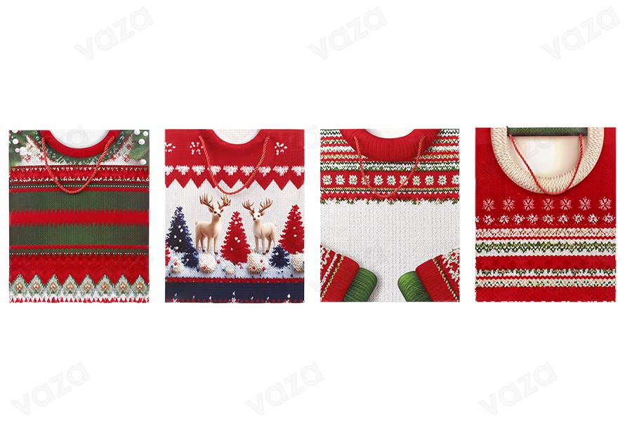 Weihnachtliche Geschenktüten aus Papier, 260 x 100 x 320 mm, mit Kordelzug und Samtdetails – 12 Stück, verschiedene Designs Weihnachtliche Geschenktüten aus Papier, 260 x 100 x 320 mm, mit Kordelzug und Samtdetails – 12 Stück, verschiedene Designs-bildgruppe