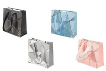 Sachets cadeaux en papier 145 x 60 x 150 mm à motifs géométriques et cordon satiné pour anse - 12 pièces, motifs assortis-photo_produit