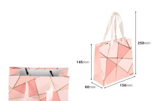 Sachets cadeaux en papier 145 x 60 x 150 mm à motifs géométriques et cordon satiné pour anse - 12 pièces, motifs assortis-photo_dimensions