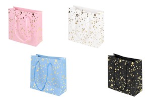 Sachets cadeaux en papier 150 x 60 x 145 mm avec détails dorés et ficelle pour l'anse - 12 pièces, couleurs assorties-photo_produit