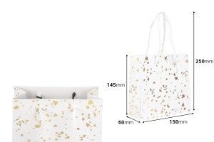 Sachets cadeaux en papier 150 x 60 x 145 mm avec détails dorés et ficelle pour l'anse - 12 pièces, couleurs assorties-photo_dimensions