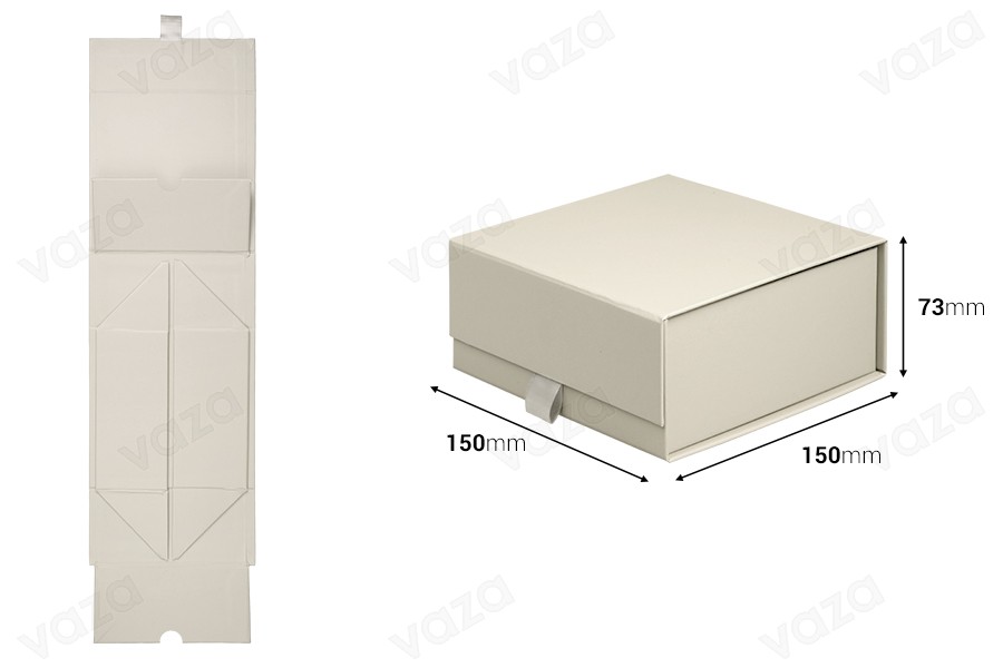 Boîte en carton gris avec fermeture magnétique 150 x 73 x 150 mm Boîte en carton gris avec fermeture magnétique 150 x 73 x 150 mm-εικόνα_διαστάσεις