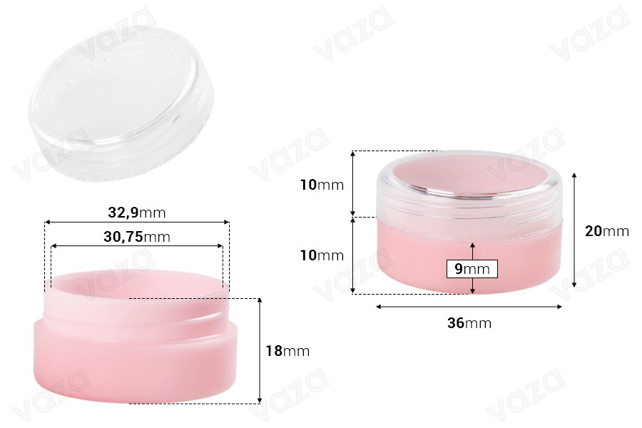 Acryl Cremedose 10ml rosa mit transparentem Deckel -12 Stücke-bildabmessungen