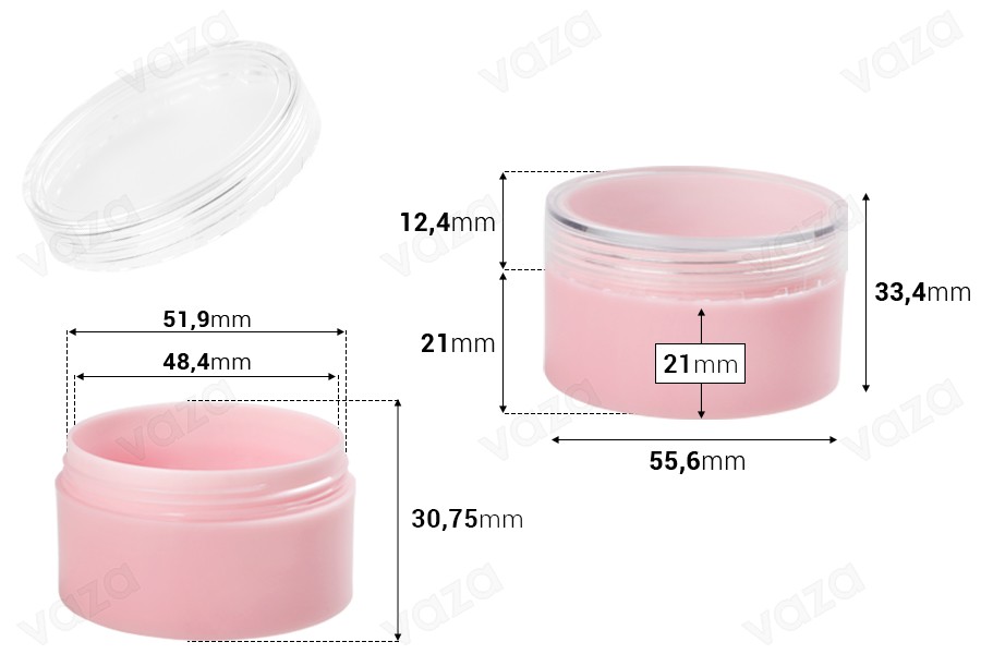 Βαζάκι ακρυλικό 50 ml ροζ με διάφανο καπάκι - 12 τμχ Βαζάκι ακρυλικό 50 ml ροζ με διάφανο καπάκι - 12 τμχ-εικόνα_διαστάσεις