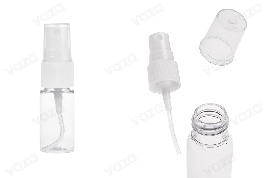 10ml PET spray bottle for slightly fatty solutions in a package with 12 pieces. 10ml PET spray bottle for slightly fatty solutions in a package with 12 pieces.-image_product