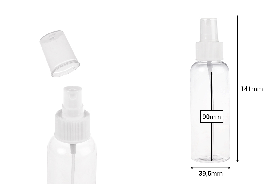 Μπουκάλι 100 ml PET με σπρέι για ελαφρά λιπαρές ουσίες - συσκευασία 12 τεμαχίων-εικόνα_διαστάσεις