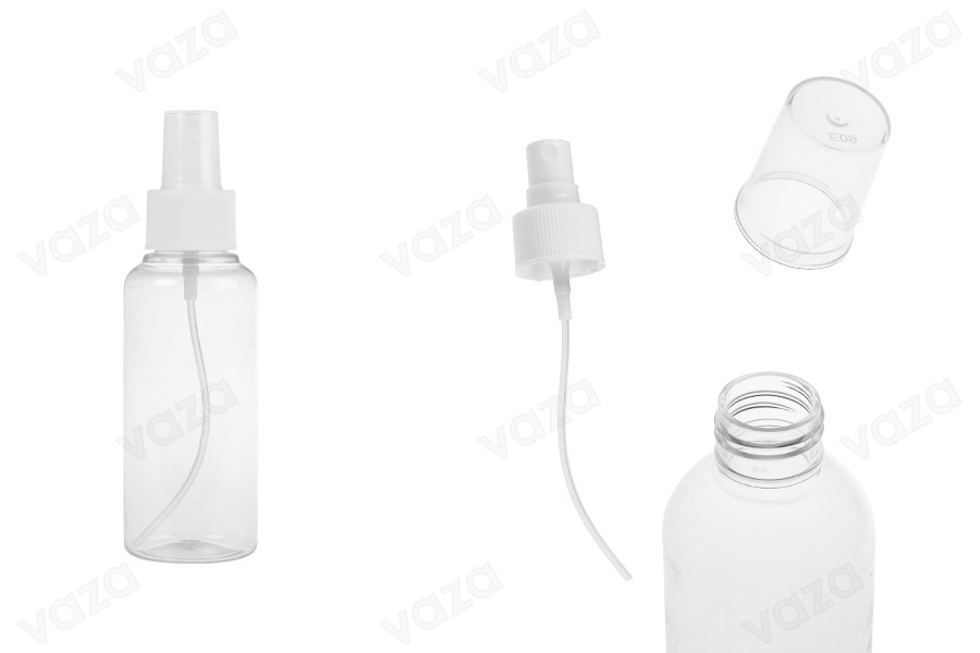 100ml PET spray bottle for slightly fatty solutions in a package with 12 pieces. 100ml PET spray bottle for slightly fatty solutions in a package with 12 pieces.-image_product