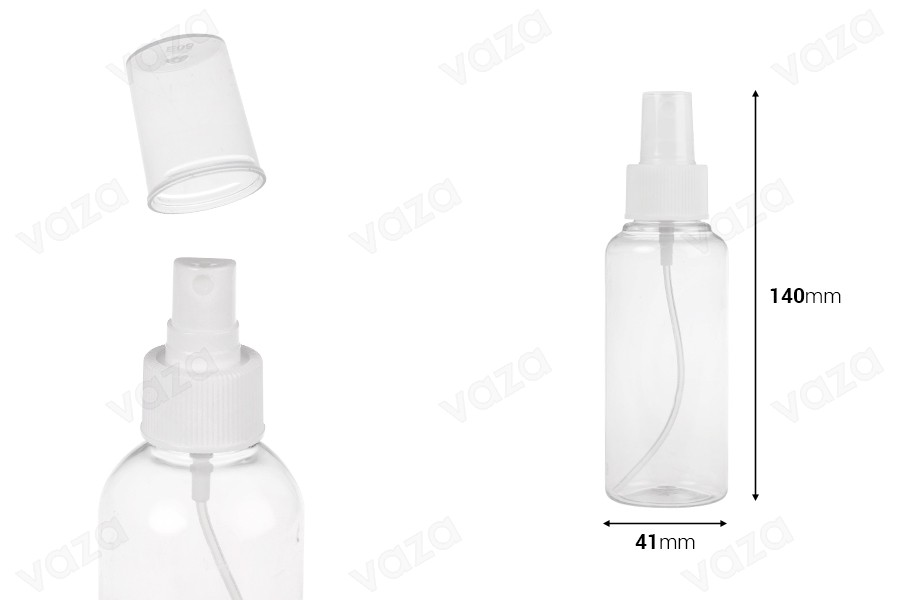 100ml PET spray bottle for slightly fatty solutions in a package with 12 pieces. 100ml PET spray bottle for slightly fatty solutions in a package with 12 pieces.-image_dimensions