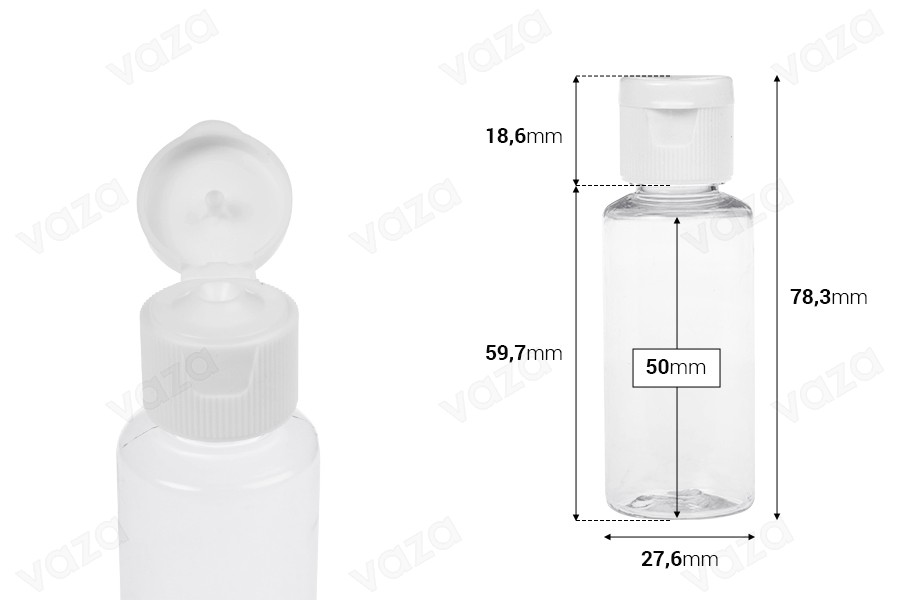 Μπουκαλάκι για σαμπουάν 30 ml πλαστικό με καπάκι flip-top - 12 τμχ-εικόνα_διαστάσεις