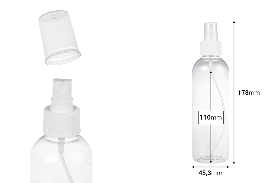 PET Μπουκάλι 200 ml με σπρέι για ελαφρά λιπαρές ουσίες σε συσκευασία των 12 τεμαχίων-εικόνα_διαστάσεις