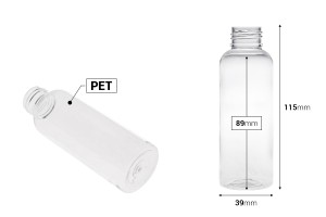 PET-Flasche 100 ml zylindrisch (PP 24/410) - 12 Stück-εικόνα_διαστάσεις