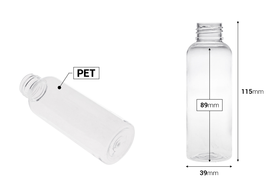 Flacon PET 100 ml cylindrique (PP 24/410) - 12 pièces Flacon PET 100 ml cylindrique (PP 24/410) - 12 pièces-photo_dimensions