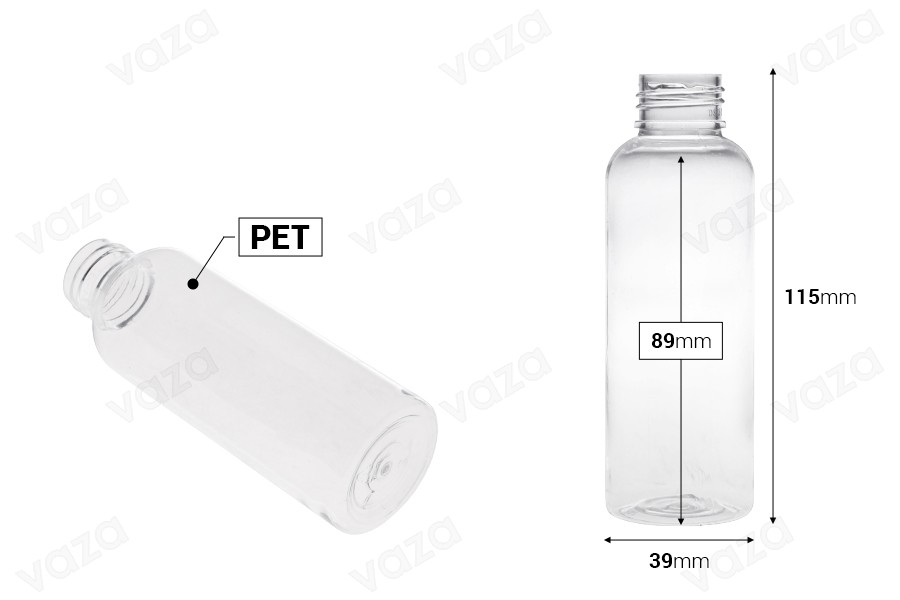 PET-Flasche 100 ml zylindrisch (PP 24/410) - 12 Stück-bildabmessungen