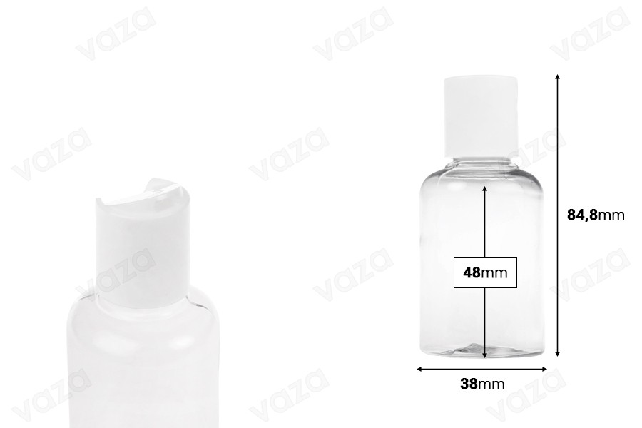 Μπουκάλι 50 ml πλαστικό (PET) με καπάκι Disk-top - 12 τμχ Μπουκάλι 50 ml πλαστικό (PET) με καπάκι Disk-top - 12 τμχ-εικόνα_διαστάσεις