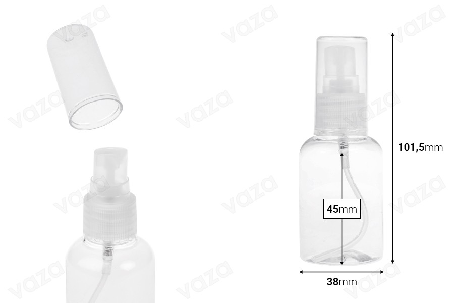Bouteille PET de 50 ml avec pompe pour crème en lot de 12 pièces-εικόνα_διαστάσεις