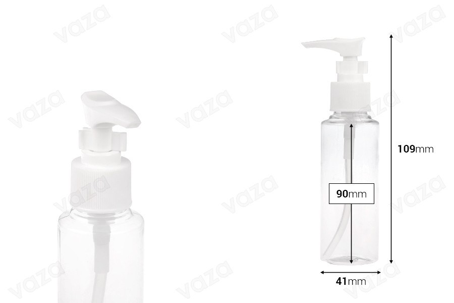 Transparent 100ml PET pump bottle for shampoo, available in a package with 12 pieces-image_dimensions