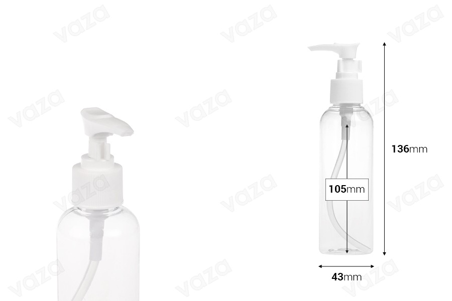 Bouteille PET de 150 ml avec pompe pour shampooing en lot de 12 pièces Bouteille PET de 150 ml avec pompe pour shampooing en lot de 12 pièces-εικόνα_διαστάσεις
