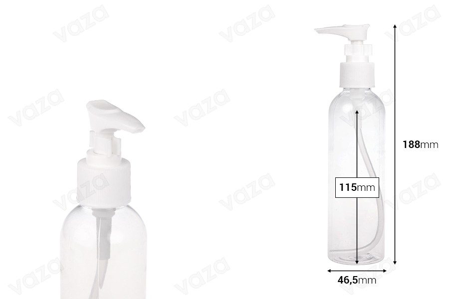 PET Μπουκάλι 200 ml με αντλία για σαμπουάν σε συσκευασία των 12 τεμαχίων-εικόνα_διαστάσεις
