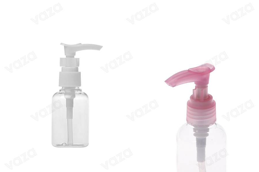 Bouteille PET de 50 ml avec pompe pour shampooing en lot de 12 pièces Bouteille PET de 50 ml avec pompe pour shampooing en lot de 12 pièces-photo_produit