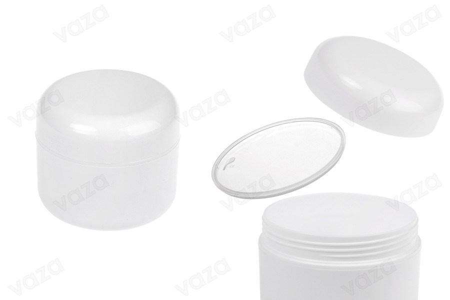 Vasetto di plastica bianco da 200 ml, a doppio fondo con tappo di plastica.-εικόνα_προϊοντική