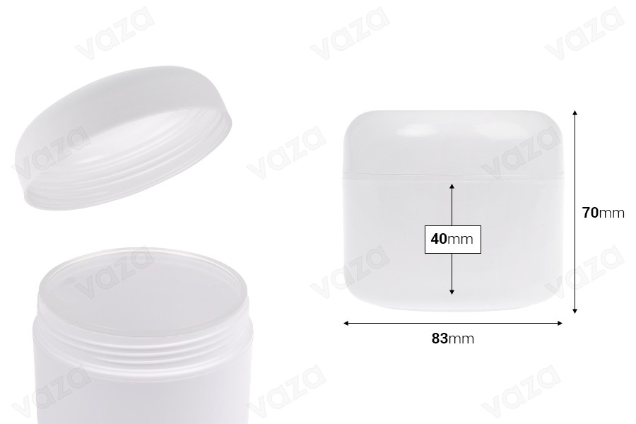 Vasetto di plastica bianco da 200 ml, a doppio fondo con tappo di plastica.-εικόνα_διαστάσεις